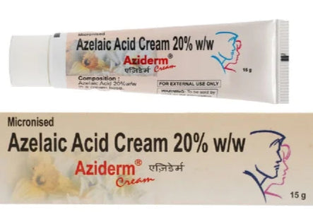 Aziderm Azelaic Acid Cream 20% w/w packaging on a white background